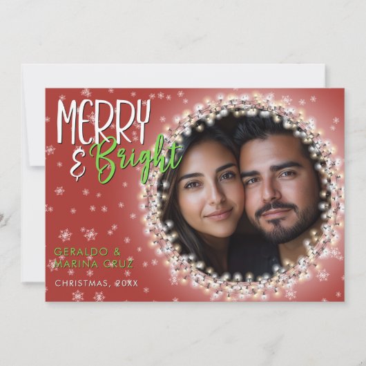 Moderne vrolijke en heldere kerstverlichting rood feestdagenkaart (Voorkant)
