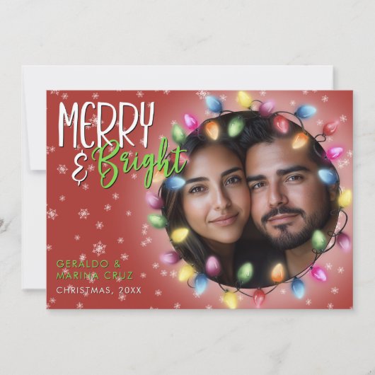 Moderne vrolijke en heldere kerstverlichting rood feestdagenkaart (Voorkant)