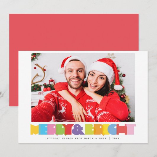 Moderne vrolijke en heldere koppels foto kerst feestdagenkaart (Voorkant / Achterkant)