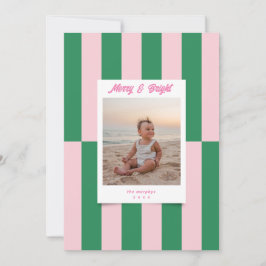 Moderne vrolijke en heldere roze en groene strepen feestdagenkaart