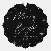 Moderne vrolijke en heldere zwarte vakantie foto ornament kaart (Voorkant)