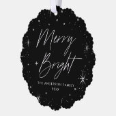 Moderne vrolijke en heldere zwarte vakantie foto ornament kaart (Links)