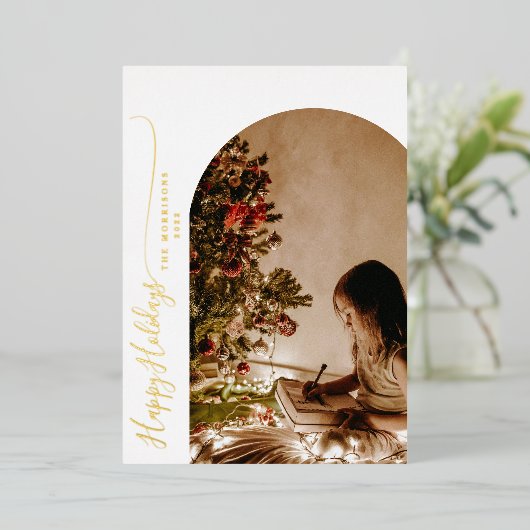 Moderne vrolijke feestdagen 2-foto Kerstmis (Staand Voorkant)