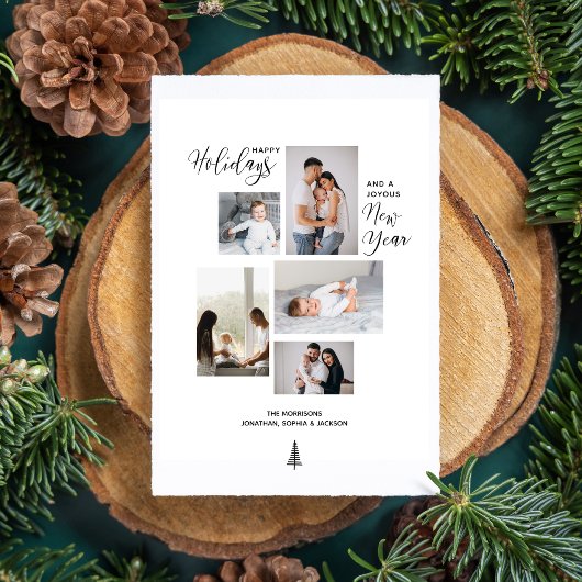 Moderne vrolijke feestdagen nieuwjaarsfotocollage feestdagenkaart