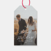 Moderne vrolijke feestdagen script overlay foto cadeaulabel (Achterkant)