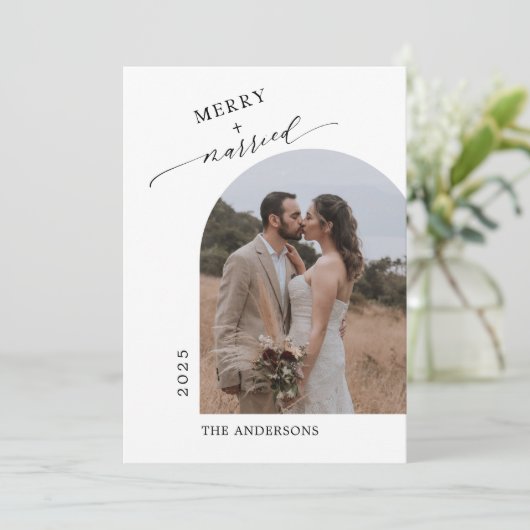 Moderne vrolijke getrouwde Pas getrouwd Bedankkaart (Staand voorkant)