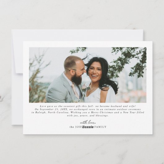 Moderne vrolijke getrouwde Pas getrouwd Vrolijk Ke Feestdagenkaart (Achterkant)