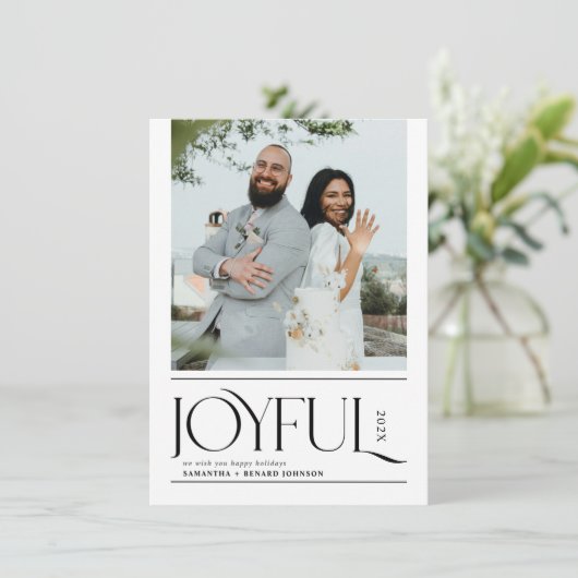 Moderne vrolijke getrouwde Pas getrouwd Vrolijk Ke Feestdagenkaart (Staand voorkant)