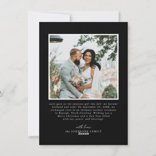 Moderne vrolijke getrouwde Pas getrouwd Vrolijk Ke Feestdagenkaart (Achterkant)