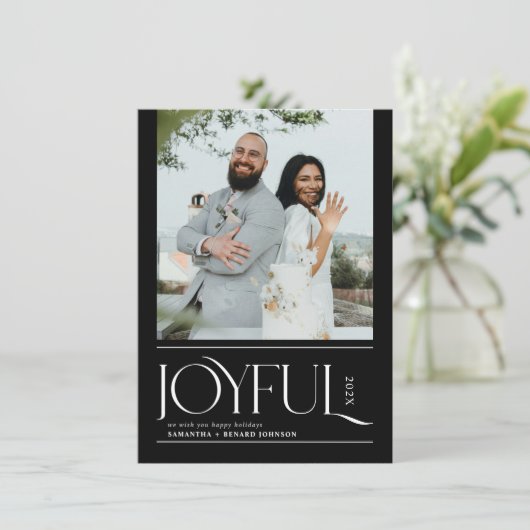 Moderne vrolijke getrouwde Pas getrouwd Vrolijk Ke Feestdagenkaart (Staand voorkant)