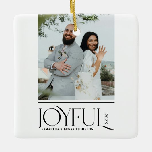 Moderne vrolijke getrouwde Pas getrouwd Vrolijk Ke Keramisch Ornament (Voorkant)