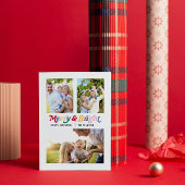 Moderne vrolijke & heldere kleurrijke retro 3 foto feestdagenkaart