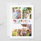 Moderne vrolijke & heldere kleurrijke retro 3 foto feestdagenkaart (Voorkant)