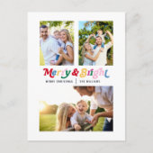 Moderne vrolijke & heldere kleurrijke retro 3 foto feestdagenkaart (Voorkant)