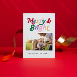 Moderne vrolijke & heldere kleurrijke retro foto feestdagenkaart