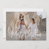 Moderne vrolijke kerst 1 foto feestdagenkaart (Voorkant)