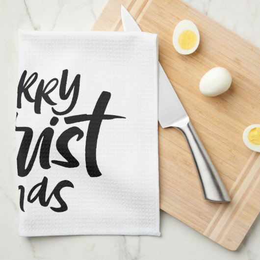 Moderne vrolijke kerst belettering Christelijk Theedoek (Quarter Fold)