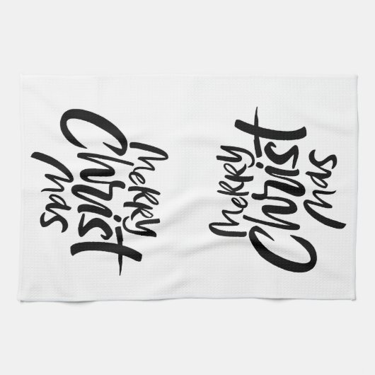 Moderne vrolijke kerst belettering Christelijk Theedoek (Horizontaal)