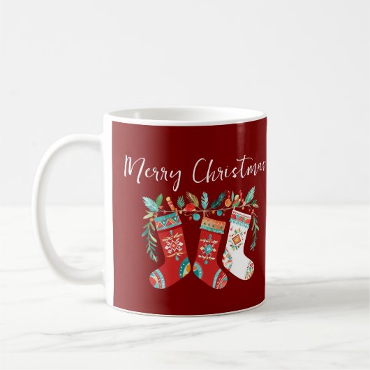 Moderne vrolijke kerst Boho kousen Koffie Mok (Links)