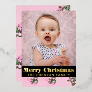 Moderne Vrolijke Kerst Bold Typografie 2 Foto Folie Feestdagenkaart