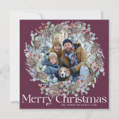 Moderne Vrolijke Kerst Botanische Krans & Foto Feestdagenkaart (Voorkant)