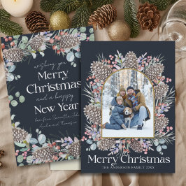 Moderne Vrolijke Kerst Botanische Krans & Foto Feestdagenkaart