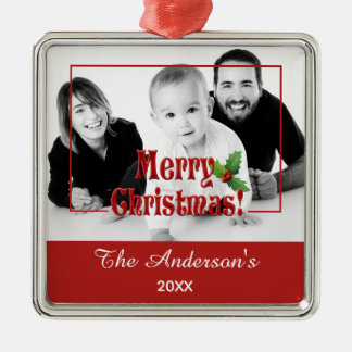 Moderne vrolijke kerst en hulst aangepaste foto ro metalen ornament