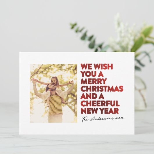 MODERNE VROLIJKE KERST EN NIEUWJAAR FAUX RODE FOLI FEESTDAGENKAART (Staand voorkant)