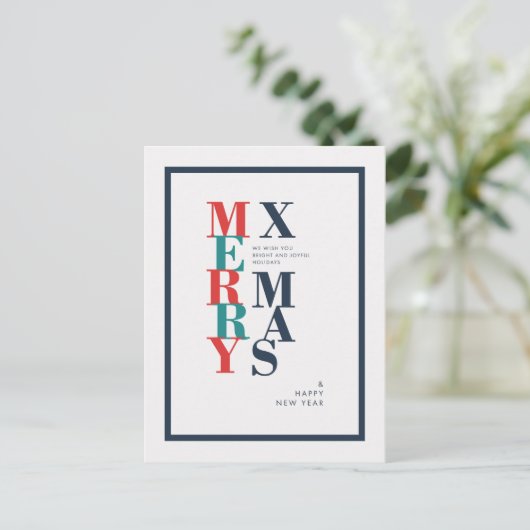 Moderne vrolijke kerst- en nieuwjaarswensen feestdagenkaart (Staand voorkant)