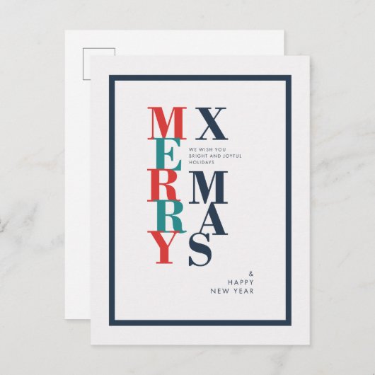 Moderne vrolijke kerst- en nieuwjaarswensen feestdagenkaart (Voorkant / Achterkant)