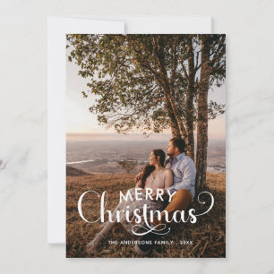 Moderne vrolijke kerst familie foto naam Tartan Ho Feestdagenkaart