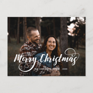 Moderne vrolijke kerst familie foto naam Tartan Ho Feestdagenkaart