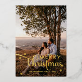 Moderne vrolijke kerst familie foto naam Tartan Ho Folie Feestdagenkaart (Voorkant)