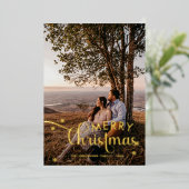 Moderne vrolijke kerst familie foto naam Tartan Ho Folie Feestdagenkaart (Staand Voorkant)