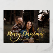 Moderne vrolijke kerst familie foto naam Tartan Ho Folie Feestdagenkaart (Voorkant)