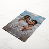 Moderne vrolijke kerst familie foto naam tartan ra folie feestdagenkaart (Gedraaid)