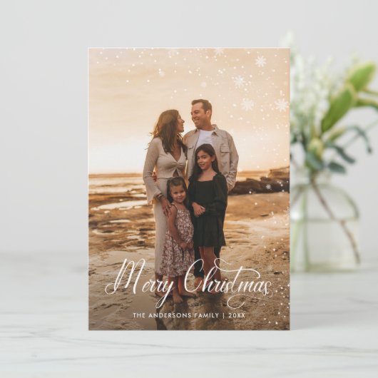 Moderne vrolijke kerst familie foto plaid Tartan Feestdagenkaart (Staand voorkant)