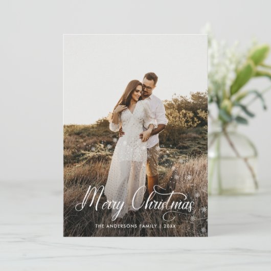 Moderne vrolijke kerst familie foto plaid Tartan Feestdagenkaart (Staand voorkant)