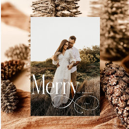 Moderne vrolijke kerst familie foto plaid Tartan Feestdagenkaart