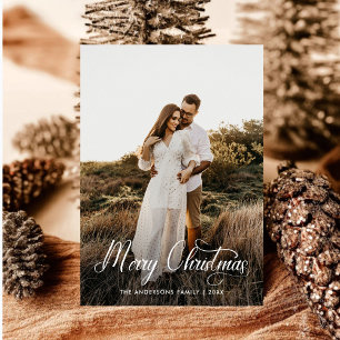 Moderne vrolijke kerst familie foto plaid Tartan Feestdagenkaart