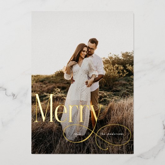 Moderne vrolijke kerst familie foto plaid Tartan Folie Feestdagenkaart (Voorkant)