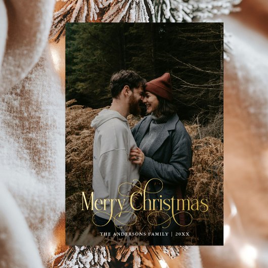 Moderne vrolijke kerst familie foto plaid Tartan Folie Feestdagenkaart