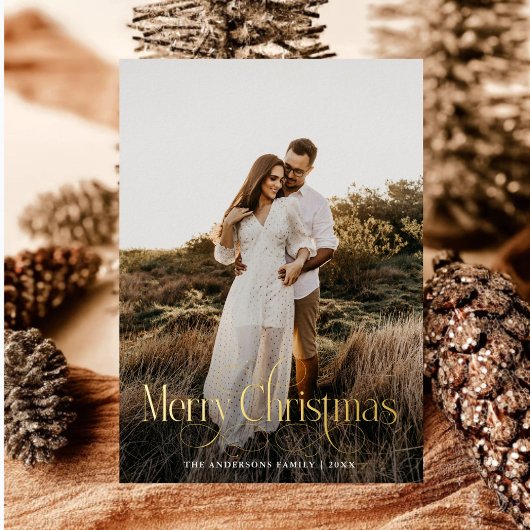 Moderne vrolijke kerst familie foto plaid Tartan Folie Feestdagenkaart