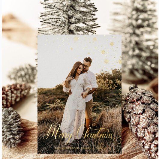 Moderne vrolijke kerst familie foto plaid Tartan Folie Feestdagenkaart