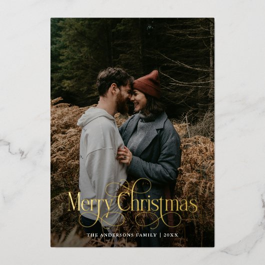 Moderne vrolijke kerst familie foto plaid Tartan Folie Feestdagenkaart (Voorkant)