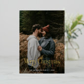 Moderne vrolijke kerst familie foto plaid Tartan Folie Feestdagenkaart (Staand Voorkant)