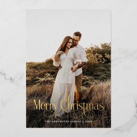 Moderne vrolijke kerst familie foto plaid Tartan Folie Feestdagenkaart (Voorkant)