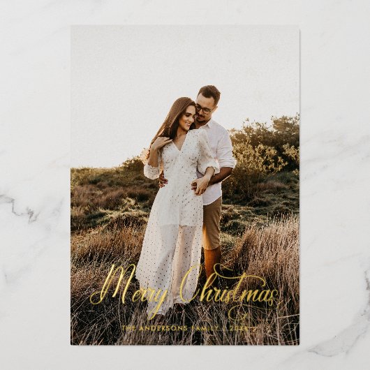 Moderne vrolijke kerst familie foto plaid Tartan Folie Feestdagenkaart (Voorkant)