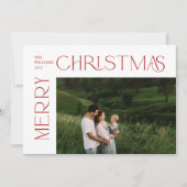 Moderne vrolijke kerst foto rode typografie feestdagenkaart (Voorkant)