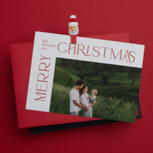 Moderne vrolijke kerst foto rode typografie feestdagenkaart